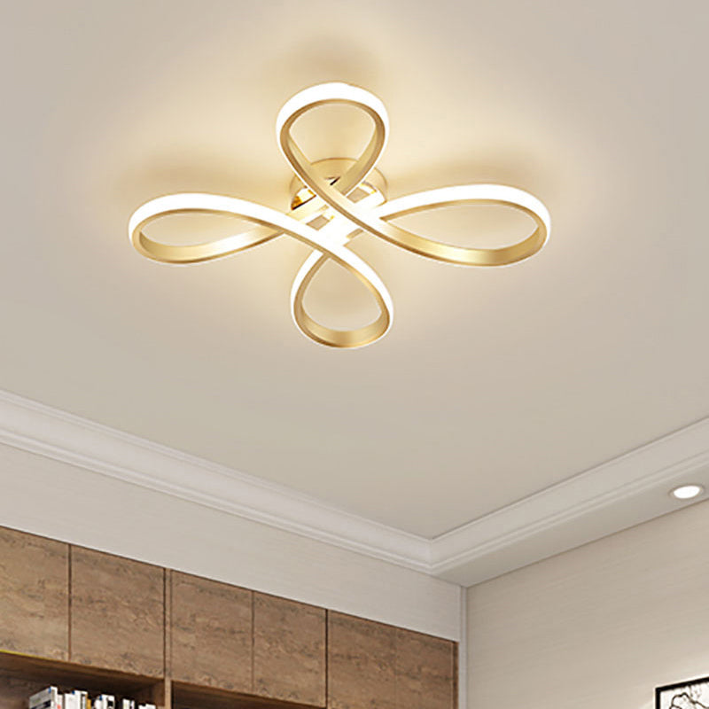 Contemporary Floral Flush Mount Light Aluminum Bedroom LED Semi Flush Ceiling Light in Gold Clearhalo 'Ceiling Lights' 'Close To Ceiling Lights' 'Close to ceiling' 'Flush mount' Lighting' 2241180