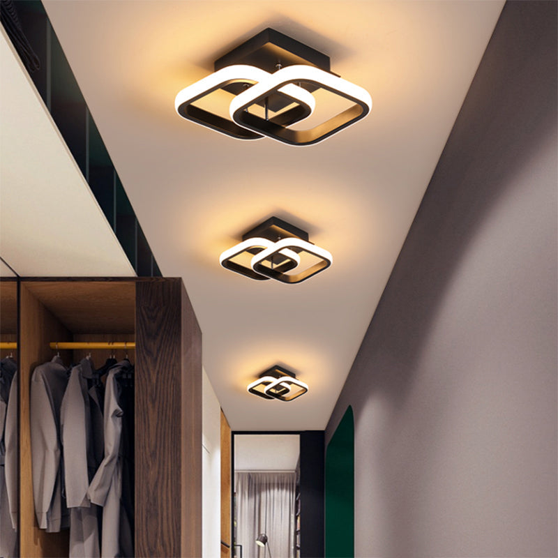 Minimalist Geometric Ceiling Mounted Light Aluminum Corridor LED Semi Flush Mount Black Square Plate Clearhalo 'Ceiling Lights' 'Close To Ceiling Lights' 'Close to ceiling' 'Semi-flushmount' Lighting' 2241225