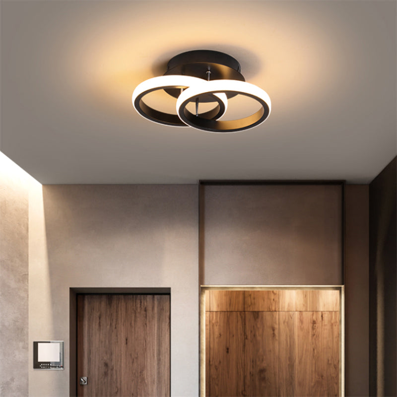 Minimalist Geometric Ceiling Mounted Light Aluminum Corridor LED Semi Flush Mount Black Round Clearhalo 'Ceiling Lights' 'Close To Ceiling Lights' 'Close to ceiling' 'Semi-flushmount' Lighting' 2241226