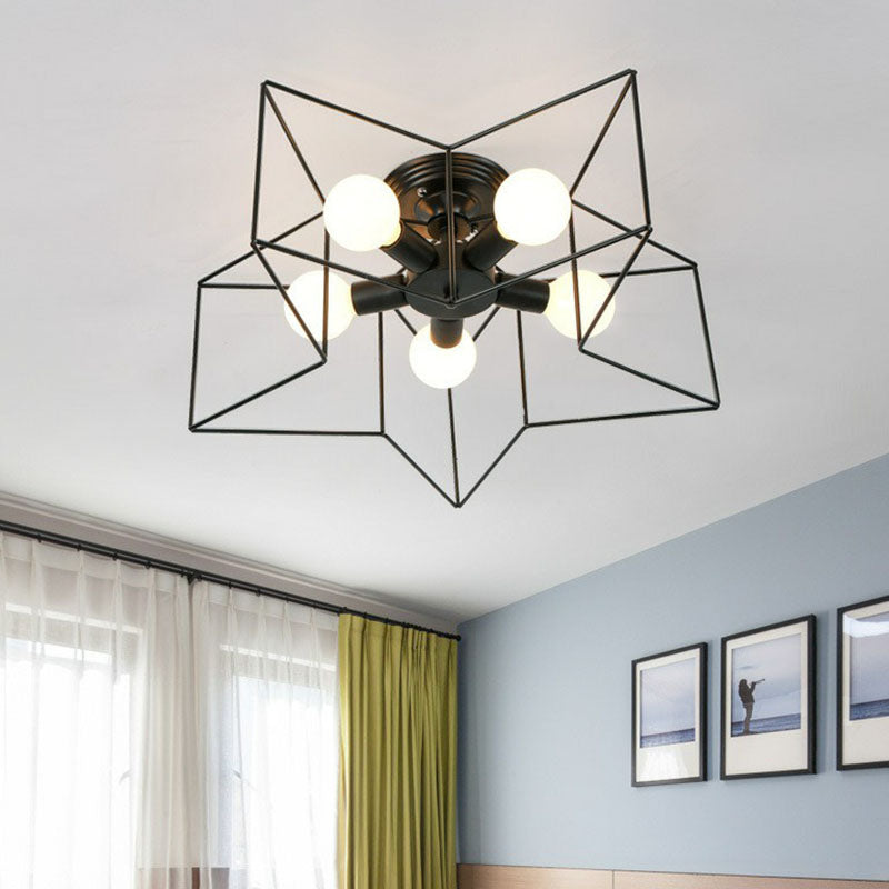 5 Heads Semi Flush Fixture Antique Star Frame Iron Flush Mount Ceiling Light for Bedroom Clearhalo 'Ceiling Lights' 'Close To Ceiling Lights' 'Close to ceiling' 'Semi-flushmount' Lighting' 2241302