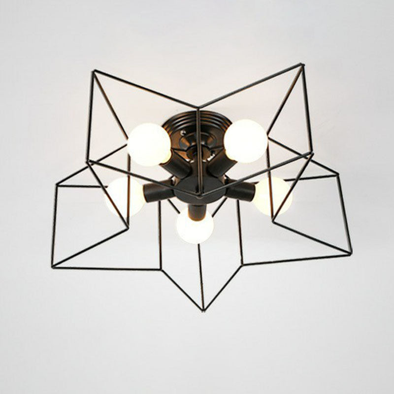 5 Heads Semi Flush Fixture Antique Star Frame Iron Flush Mount Ceiling Light for Bedroom Clearhalo 'Ceiling Lights' 'Close To Ceiling Lights' 'Close to ceiling' 'Semi-flushmount' Lighting' 2241303