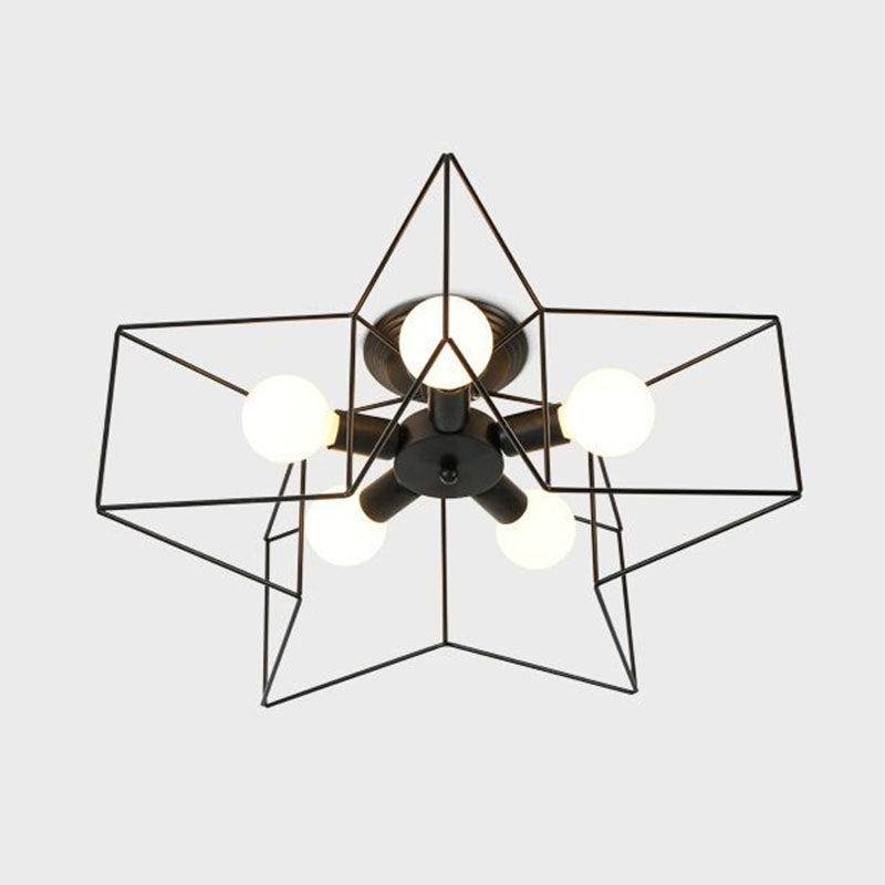 5 Heads Semi Flush Fixture Antique Star Frame Iron Flush Mount Ceiling Light for Bedroom Clearhalo 'Ceiling Lights' 'Close To Ceiling Lights' 'Close to ceiling' 'Semi-flushmount' Lighting' 2241304