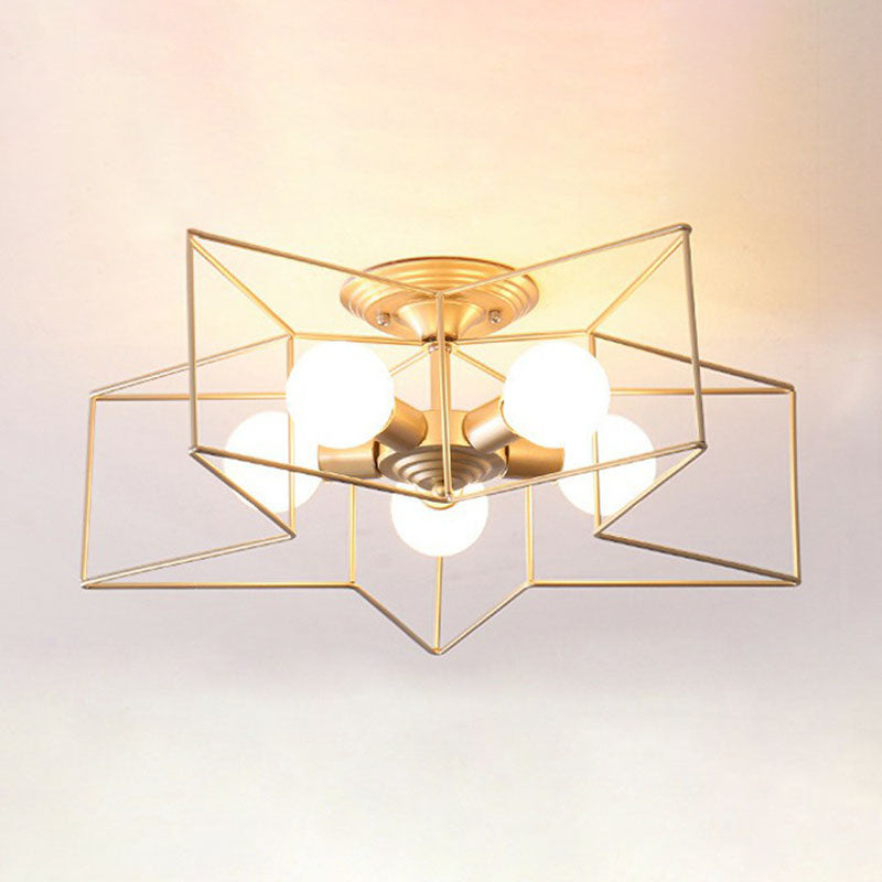 Iron Five-Pointed Star Semi Flush Light Simplicity 5 Bulbs Living Room Flush Ceiling Light Fixture Clearhalo 'Ceiling Lights' 'Close To Ceiling Lights' 'Close to ceiling' 'Semi-flushmount' Lighting' 2241309