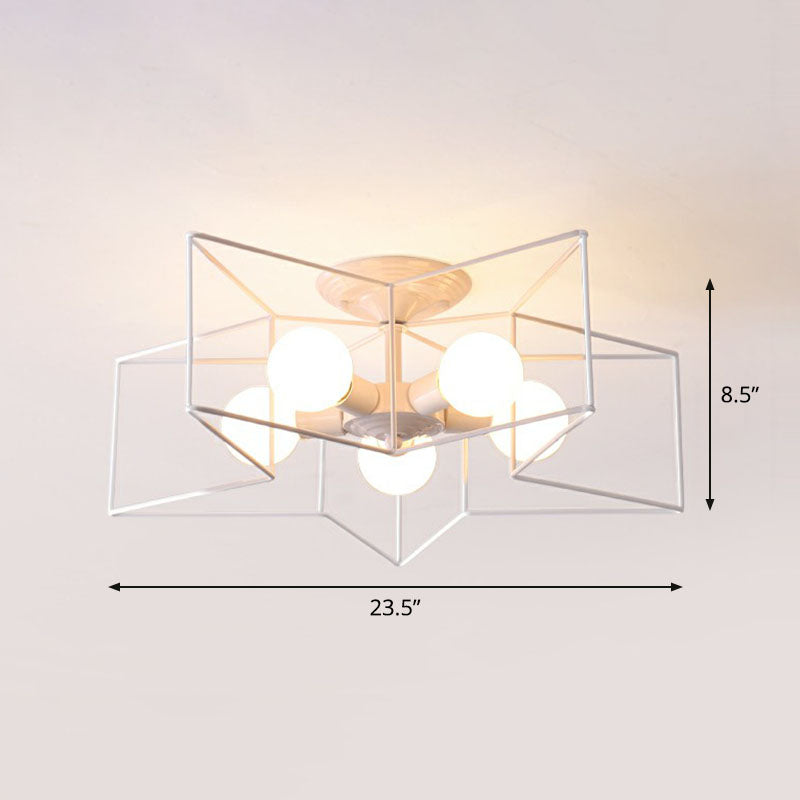 Iron Five-Pointed Star Semi Flush Light Simplicity 5 Bulbs Living Room Flush Ceiling Light Fixture White Clearhalo 'Ceiling Lights' 'Close To Ceiling Lights' 'Close to ceiling' 'Semi-flushmount' Lighting' 2241312