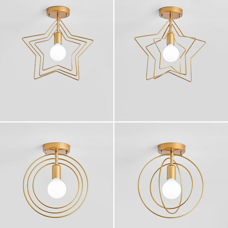 1-Light Semi Flush Mount Lighting Retro Style Geometric Iron Flush Mount Fixture for Corridor Clearhalo 'Ceiling Lights' 'Close To Ceiling Lights' 'Close to ceiling' 'Semi-flushmount' Lighting' 2241317