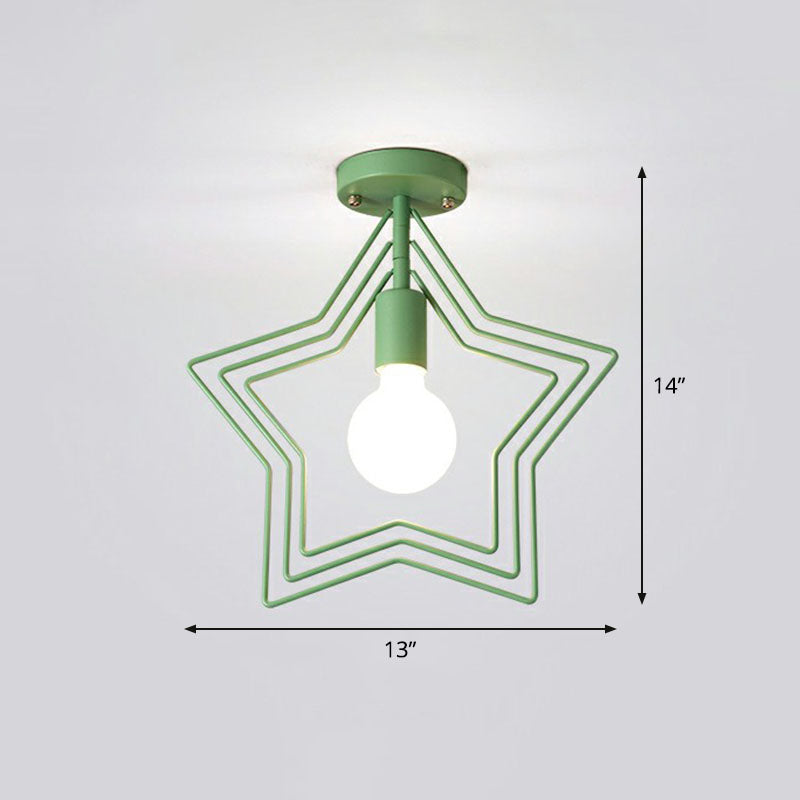 1-Light Semi Flush Mount Lighting Retro Style Geometric Iron Flush Mount Fixture for Corridor Green Star Clearhalo 'Ceiling Lights' 'Close To Ceiling Lights' 'Close to ceiling' 'Semi-flushmount' Lighting' 2241319