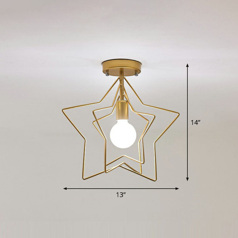 1-Light Semi Flush Mount Lighting Retro Style Geometric Iron Flush Mount Fixture for Corridor Gold Star Clearhalo 'Ceiling Lights' 'Close To Ceiling Lights' 'Close to ceiling' 'Semi-flushmount' Lighting' 2241321