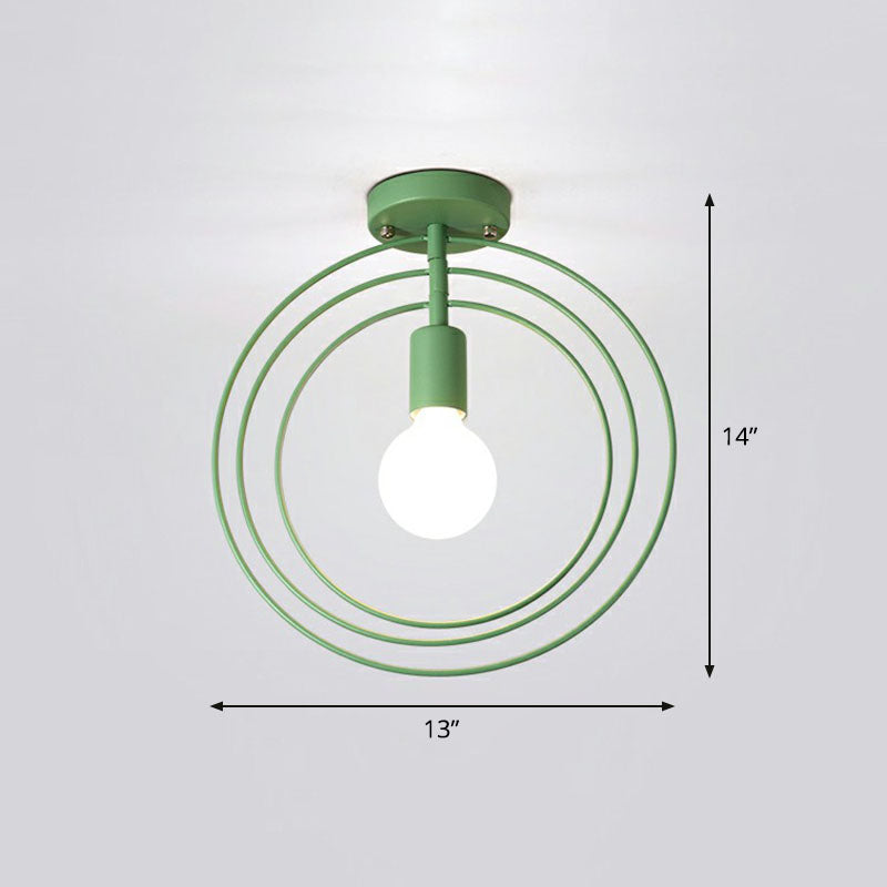 1-Light Semi Flush Mount Lighting Retro Style Geometric Iron Flush Mount Fixture for Corridor Green Round Clearhalo 'Ceiling Lights' 'Close To Ceiling Lights' 'Close to ceiling' 'Semi-flushmount' Lighting' 2241322