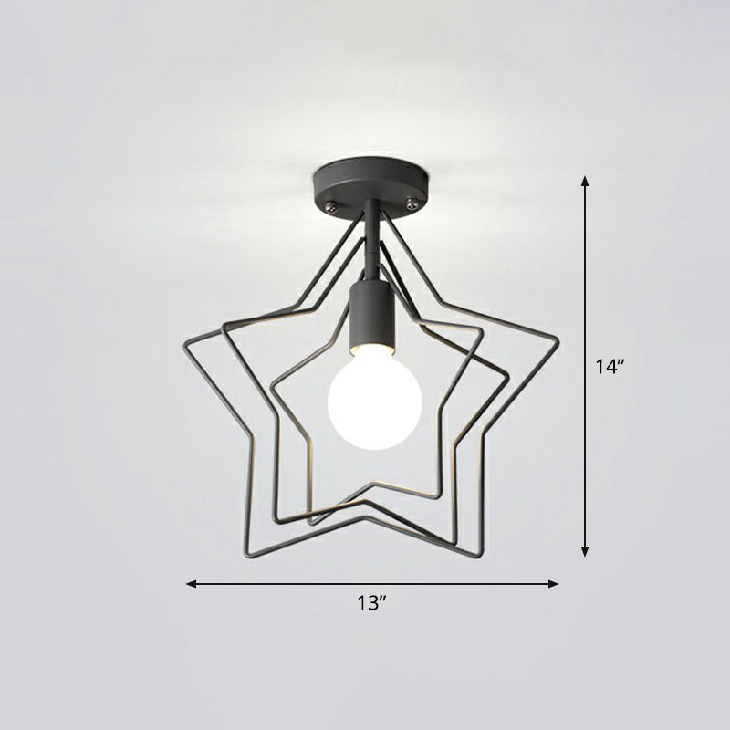 1-Light Semi Flush Mount Lighting Retro Style Geometric Iron Flush Mount Fixture for Corridor Grey Star Clearhalo 'Ceiling Lights' 'Close To Ceiling Lights' 'Close to ceiling' 'Semi-flushmount' Lighting' 2241324