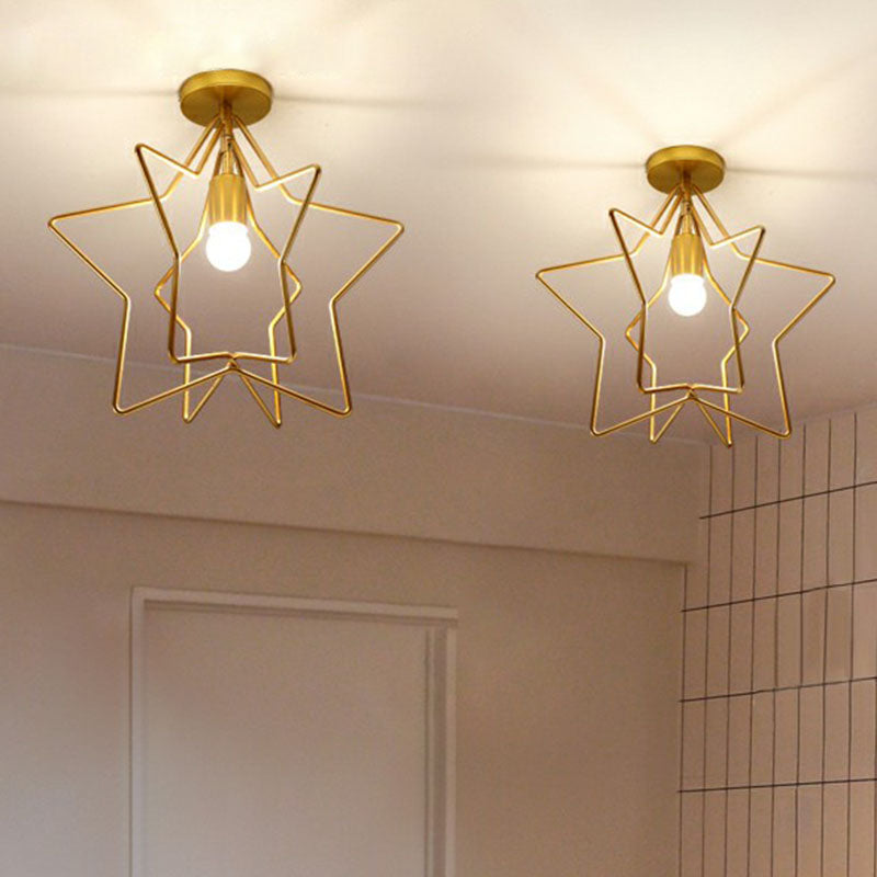 Industrial Star Semi Flush Mount Single Iron Flushmount Ceiling Light in Gold for Corridor Clearhalo 'Ceiling Lights' 'Close To Ceiling Lights' 'Close to ceiling' 'Semi-flushmount' Lighting' 2241325