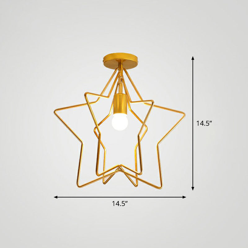 Industrial Star Semi Flush Mount Single Iron Flushmount Ceiling Light in Gold for Corridor Gold Clearhalo 'Ceiling Lights' 'Close To Ceiling Lights' 'Close to ceiling' 'Semi-flushmount' Lighting' 2241326