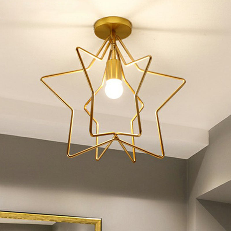 Industrial Star Semi Flush Mount Single Iron Flushmount Ceiling Light in Gold for Corridor Clearhalo 'Ceiling Lights' 'Close To Ceiling Lights' 'Close to ceiling' 'Semi-flushmount' Lighting' 2241327