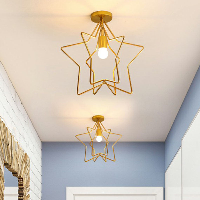 Industrial Star Semi Flush Mount Single Iron Flushmount Ceiling Light in Gold for Corridor Clearhalo 'Ceiling Lights' 'Close To Ceiling Lights' 'Close to ceiling' 'Semi-flushmount' Lighting' 2241329