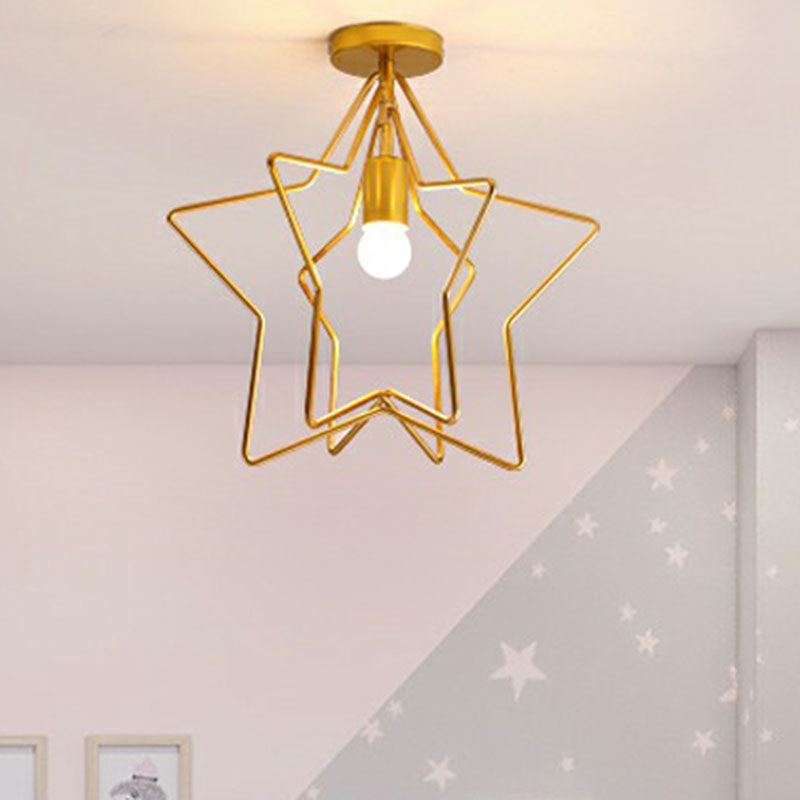 Industrial Star Semi Flush Mount Single Iron Flushmount Ceiling Light in Gold for Corridor Clearhalo 'Ceiling Lights' 'Close To Ceiling Lights' 'Close to ceiling' 'Semi-flushmount' Lighting' 2241330