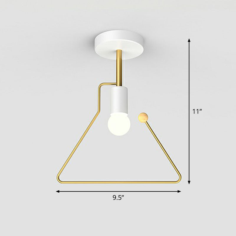 Geometrical Metallic Semi Flush Ceiling Light Vintage 1-Light Corridor Flush Mount Lighting Fixture White Trapezoid Clearhalo 'Ceiling Lights' 'Close To Ceiling Lights' 'Close to ceiling' 'Semi-flushmount' Lighting' 2241345