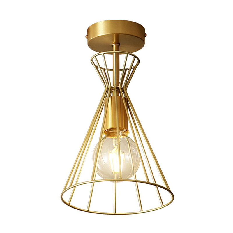 Vintage Hourglass Semi Flush Ceiling Light Single-Bulb Metal Flush Mount Lighting Fixture in Gold Clearhalo 'Ceiling Lights' 'Close To Ceiling Lights' 'Close to ceiling' 'Semi-flushmount' Lighting' 2241359