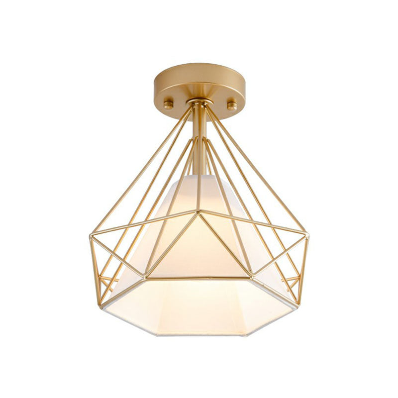 Iron Diamond Cage Semi Flush Light Simplicity Single Corridor Flush Ceiling Light Fixture Clearhalo 'Ceiling Lights' 'Close To Ceiling Lights' 'Close to ceiling' 'Semi-flushmount' Lighting' 2241376