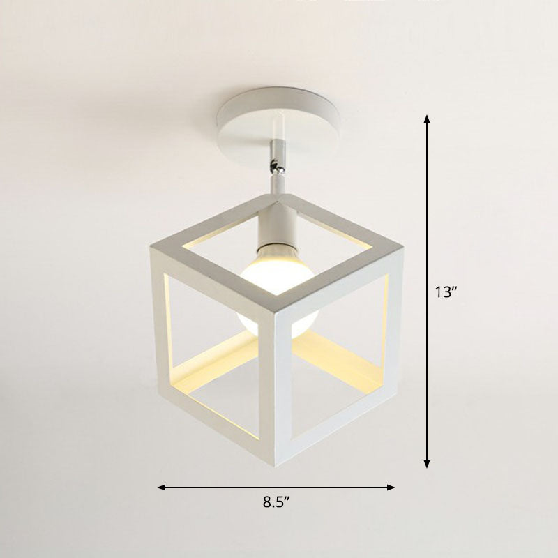 Retro Geometric Semi Flush Mount Lighting 1������Head Iron Flush Mount Fixture for Entryway White Square Clearhalo 'Ceiling Lights' 'Close To Ceiling Lights' 'Close to ceiling' 'Semi-flushmount' Lighting' 2241400