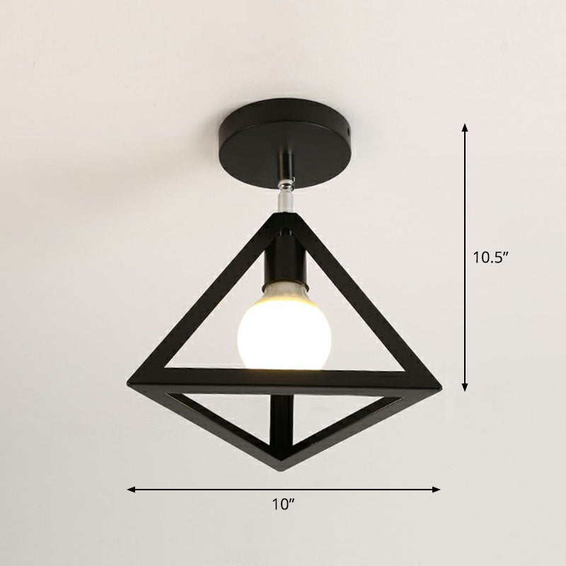 Retro Geometric Semi Flush Mount Lighting 1������Head Iron Flush Mount Fixture for Entryway Black Triangle Clearhalo 'Ceiling Lights' 'Close To Ceiling Lights' 'Close to ceiling' 'Semi-flushmount' Lighting' 2241401