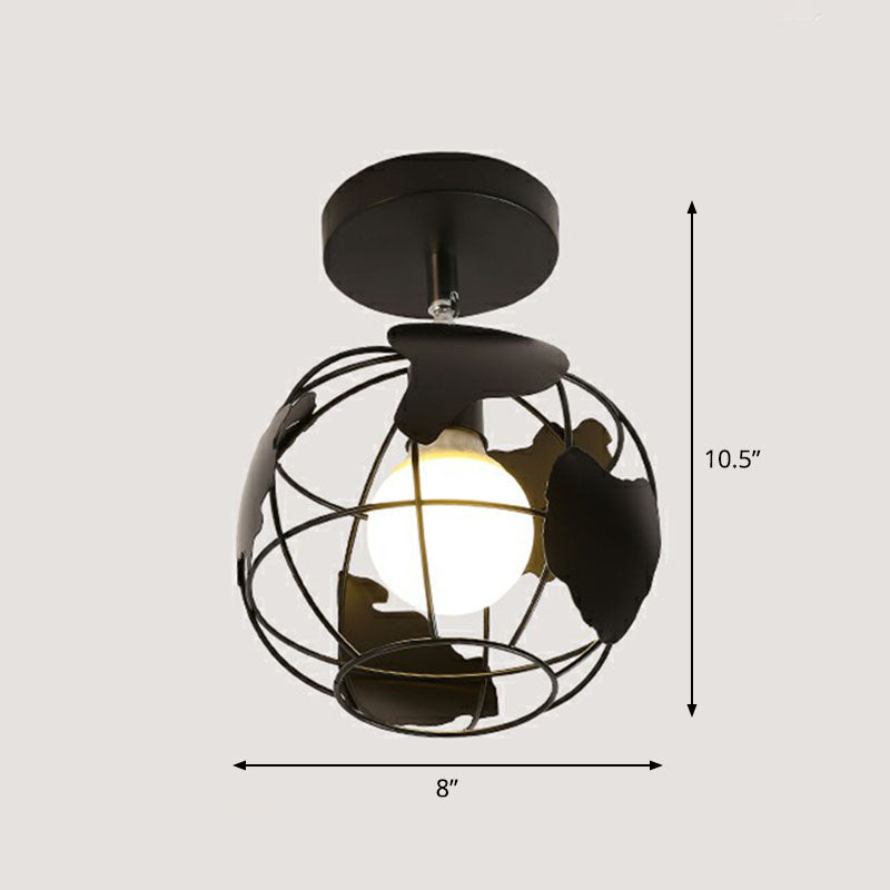 Retro Geometric Semi Flush Mount Lighting 1������Head Iron Flush Mount Fixture for Entryway Black Globe Clearhalo 'Ceiling Lights' 'Close To Ceiling Lights' 'Close to ceiling' 'Semi-flushmount' Lighting' 2241403