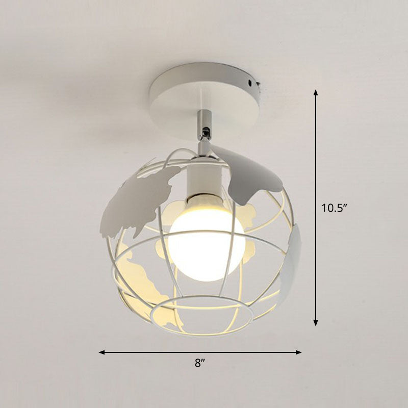 Retro Geometric Semi Flush Mount Lighting 1������Head Iron Flush Mount Fixture for Entryway White Globe Clearhalo 'Ceiling Lights' 'Close To Ceiling Lights' 'Close to ceiling' 'Semi-flushmount' Lighting' 2241404