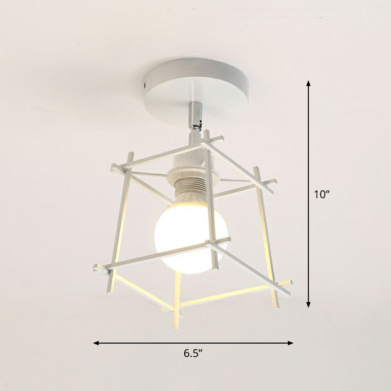 Retro Geometric Semi Flush Mount Lighting 1������Head Iron Flush Mount Fixture for Entryway White Square Plate Clearhalo 'Ceiling Lights' 'Close To Ceiling Lights' 'Close to ceiling' 'Semi-flushmount' Lighting' 2241410