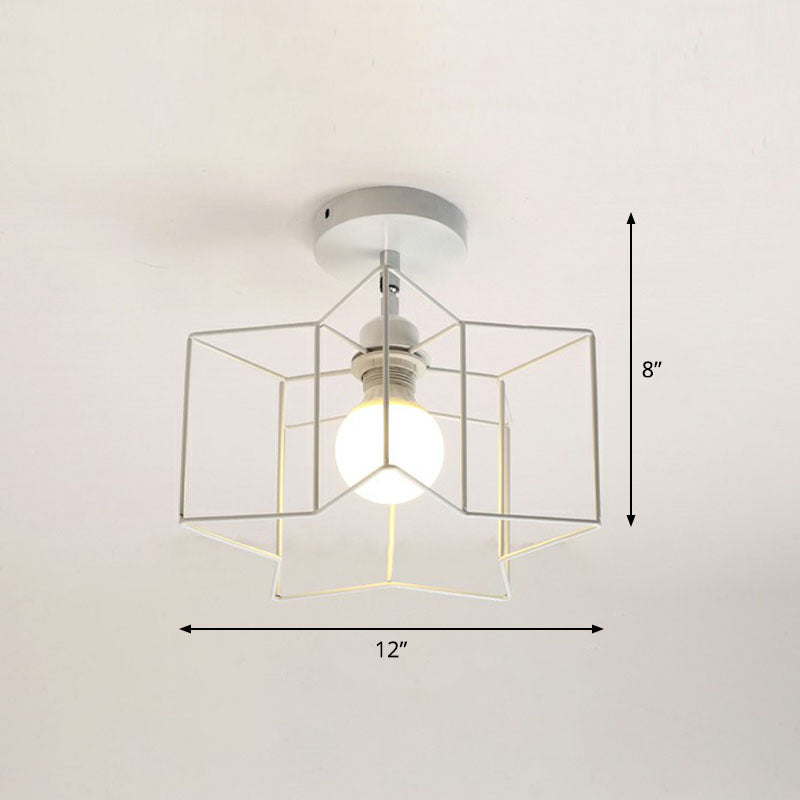 Retro Geometric Semi Flush Mount Lighting 1������Head Iron Flush Mount Fixture for Entryway White Star Clearhalo 'Ceiling Lights' 'Close To Ceiling Lights' 'Close to ceiling' 'Semi-flushmount' Lighting' 2241412