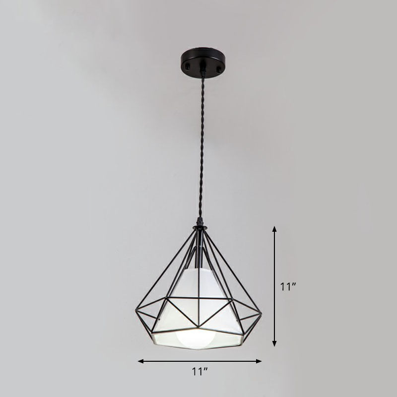 1-Light Pendant Light Antique Diamond Cage Iron Hanging Light Fixture for Dining Room Black White Clearhalo 'Art Deco Pendants' 'Black' 'Cast Iron' 'Ceiling Lights' 'Ceramic' 'Crystal' 'Industrial Pendants' 'Industrial' 'Metal' 'Middle Century Pendants' 'Pendant Lights' 'Pendants' 'Rustic Pendants' 'Tiffany' Lighting' 2241498