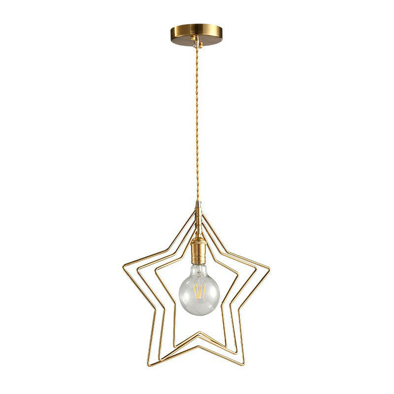 Star Frame Iron Suspension Lighting Retro Style 1��Head Restaurant Pendant Ceiling Light in Gold Clearhalo 'Ceiling Lights' 'Industrial Pendants' 'Industrial' 'Middle Century Pendants' 'Pendant Lights' 'Pendants' 'Tiffany' Lighting' 2241513