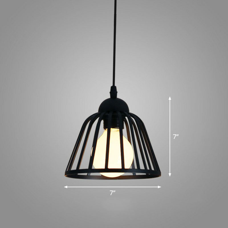 Geometric Cage Iron Hanging Light Simplicity 1 Bulb Corridor Pendant Light Fixture in Black Black Semicircle Clearhalo 'Art Deco Pendants' 'Black' 'Cast Iron' 'Ceiling Lights' 'Ceramic' 'Crystal' 'Industrial' 'Metal' 'Pendant Lights' 'Rustic Pendants' 'Tiffany' Lighting' 2241537