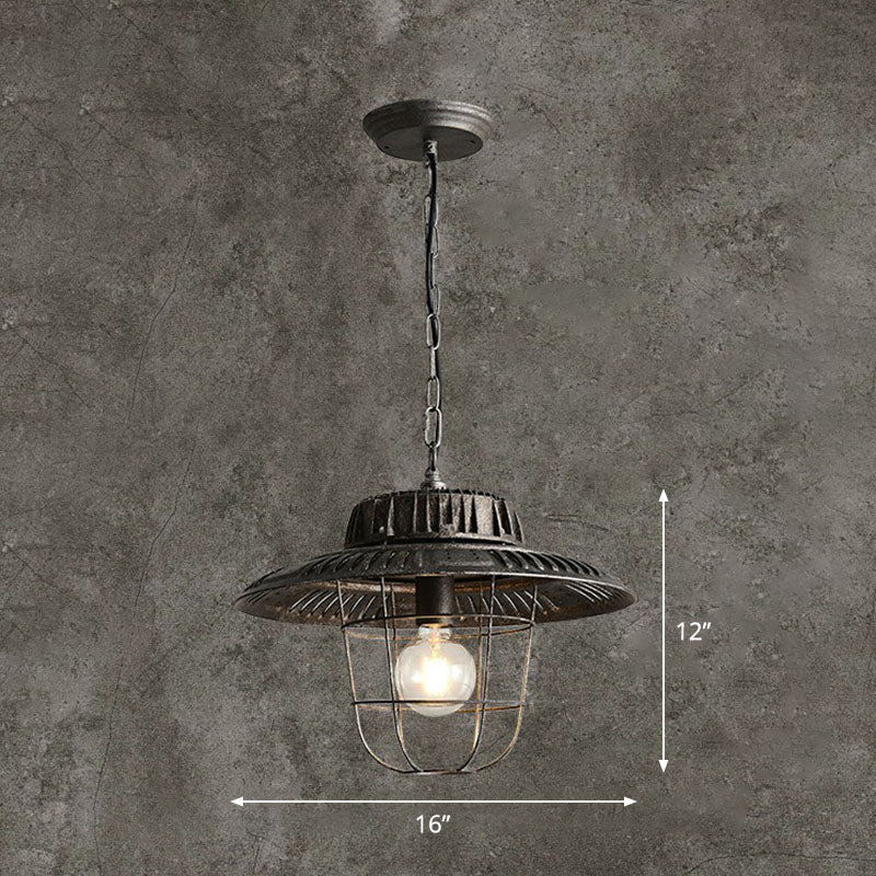 Vintage Pot Cover Ceiling Light Single Iron Hanging Pendant Light in Antique Black Antique Black Clearhalo 'Art Deco Pendants' 'Black' 'Cast Iron' 'Ceiling Lights' 'Ceramic' 'Crystal' 'Industrial Pendants' 'Industrial' 'Metal' 'Middle Century Pendants' 'Pendant Lights' 'Pendants' 'Rustic Pendants' 'Tiffany' Lighting' 2241553