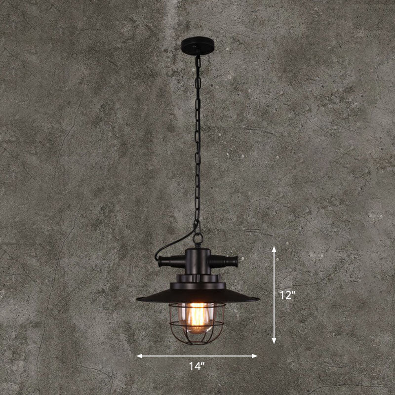 Pot Lid Iron Pendant Light Antique 1-Light Restaurant Hanging Light Fixture in Black Black Clearhalo 'Art Deco Pendants' 'Black' 'Cast Iron' 'Ceiling Lights' 'Ceramic' 'Crystal' 'Industrial Pendants' 'Industrial' 'Metal' 'Middle Century Pendants' 'Pendant Lights' 'Pendants' 'Rustic Pendants' 'Tiffany' Lighting' 2241559