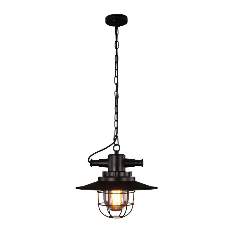 Pot Lid Iron Pendant Light Antique 1-Light Restaurant Hanging Light Fixture in Black Clearhalo 'Art Deco Pendants' 'Black' 'Cast Iron' 'Ceiling Lights' 'Ceramic' 'Crystal' 'Industrial Pendants' 'Industrial' 'Metal' 'Middle Century Pendants' 'Pendant Lights' 'Pendants' 'Rustic Pendants' 'Tiffany' Lighting' 2241563