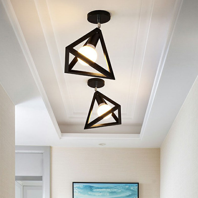 Geometric Metallic Semi Flush Fixture Antique Single-Bulb Corridor Flush Mount Ceiling Light in Black Clearhalo 'Ceiling Lights' 'Close To Ceiling Lights' 'Close to ceiling' 'Semi-flushmount' Lighting' 2241621