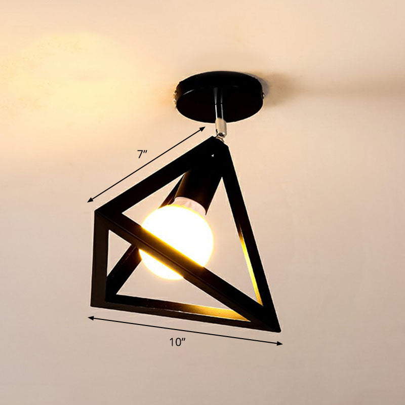 Geometric Metallic Semi Flush Fixture Antique Single-Bulb Corridor Flush Mount Ceiling Light in Black Black Triangle Clearhalo 'Ceiling Lights' 'Close To Ceiling Lights' 'Close to ceiling' 'Semi-flushmount' Lighting' 2241626