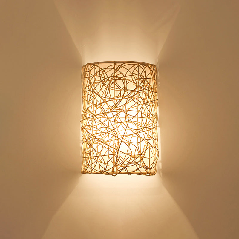 Rattan Half Cylinder Wall Lamp Nordic Style Single Wall Light Fixture for Corridor Wood Clearhalo 'Wall Lamps & Sconces' 'Wall Lights' Lighting' 2241634