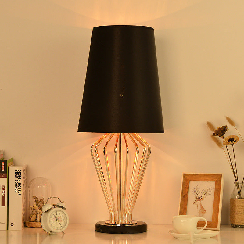 Fabric Black/White Table Light Barrel Shape 1 Light Traditional Reading Lamp for Bedroom, 8.5