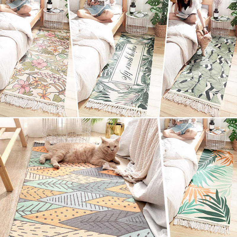 Classic Multi Color Tropical Rug Polyster Plant Printed Area Rug Anti-Slip Backing Machine Washable Carpet for Bedroom Clearhalo 'Area Rug' 'Rug' 2241802