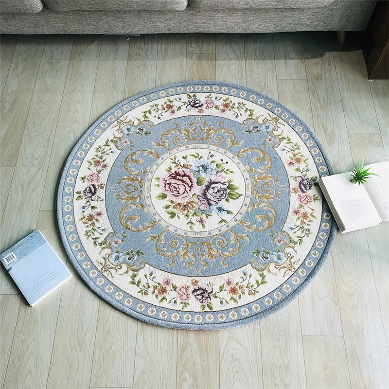 Multi Color Vintage Rug Polypropylene Floral Print Carpet Non-Slip Machine Washable Rug for Decoration Light Blue Clearhalo 'Area Rug' 'Rugs' 'Vintage' Rug' 2242277