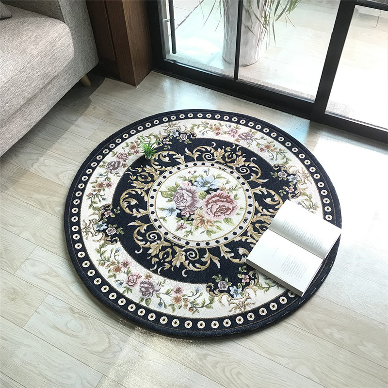 Multi Color Vintage Rug Polypropylene Floral Print Carpet Non-Slip Machine Washable Rug for Decoration Navy Clearhalo 'Area Rug' 'Rugs' 'Vintage' Rug' 2242278