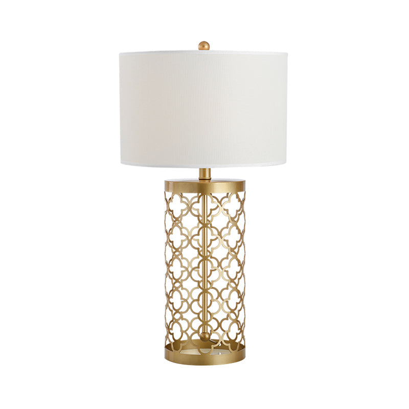 Drum Fabric Task Lighting Traditional 1 Light Bedroom Desk Lamp in Gold with Cylinder Cage Clearhalo 'Lamps' 'Table Lamps' Lighting' 224228