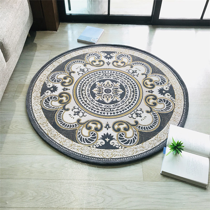 Western Living Room Rug Multi-Color Floral Pattern Area Carpet Polyster Anti-Slip Backing Washable Rug Dark Gray Clearhalo 'Area Rug' 'Rugs' 'Vintage' Rug' 2242281