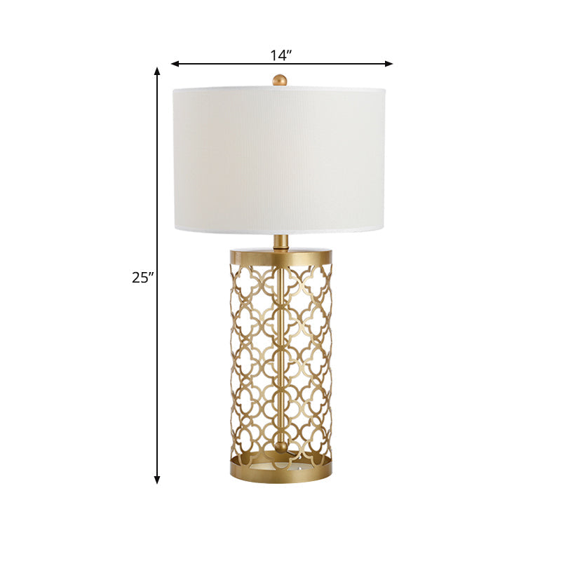 Drum Fabric Task Lighting Traditional 1 Light Bedroom Desk Lamp in Gold with Cylinder Cage Clearhalo 'Lamps' 'Table Lamps' Lighting' 224229