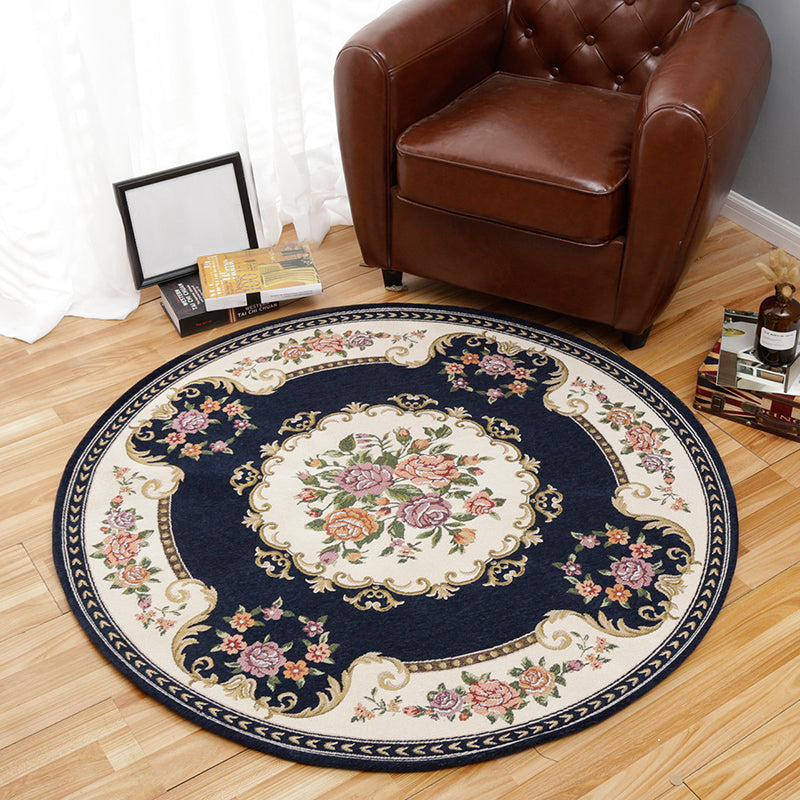 Vintage Multi Color Floral Rug Synthetics Americana Carpet Non-Slip Pet Friendly Indoor Rug for Room Denim Blue Clearhalo 'Area Rug' 'Rugs' 'Vintage' Rug' 2242303