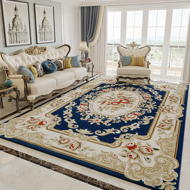 Retro Multicolor Floral Rug Polyster Western Area Rug Easy Care Machine Washable Carpet for Living Room Blue Clearhalo 'Area Rug' 'Rugs' 'Vintage' Rug' 2242456