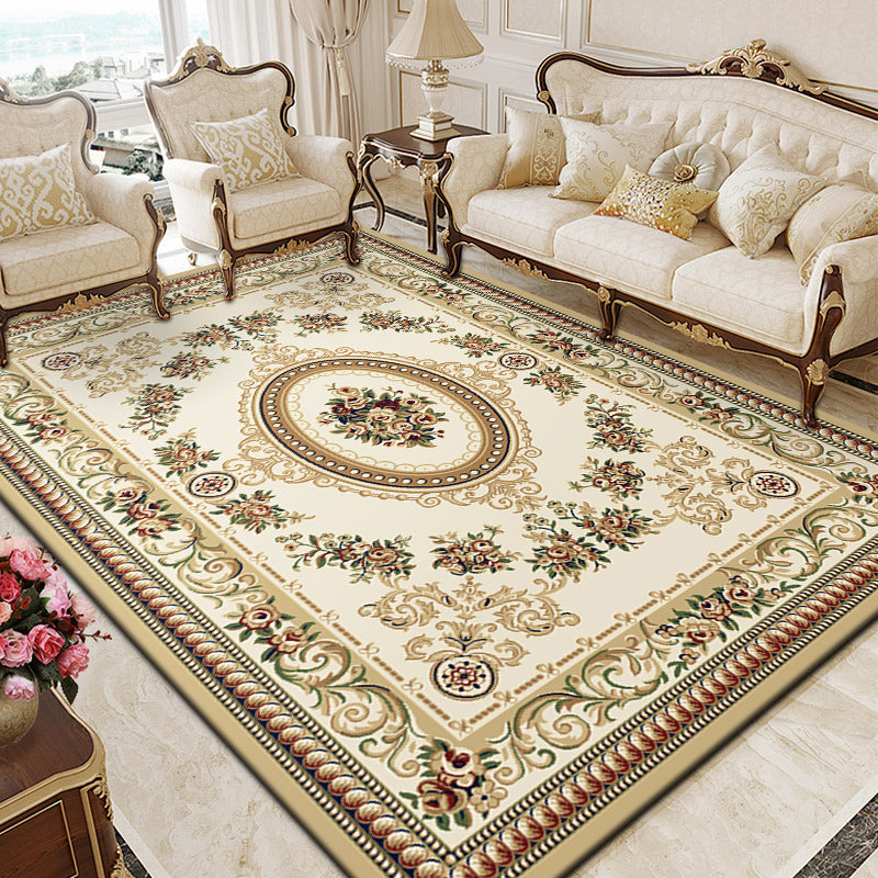 Multi Colored Living Room Rug Olden Floral Pattern Carpet Polyster Easy Care Machine Washable Indoor Rug Beige Clearhalo 'Area Rug' 'Rugs' 'Vintage' Rug' 2242511