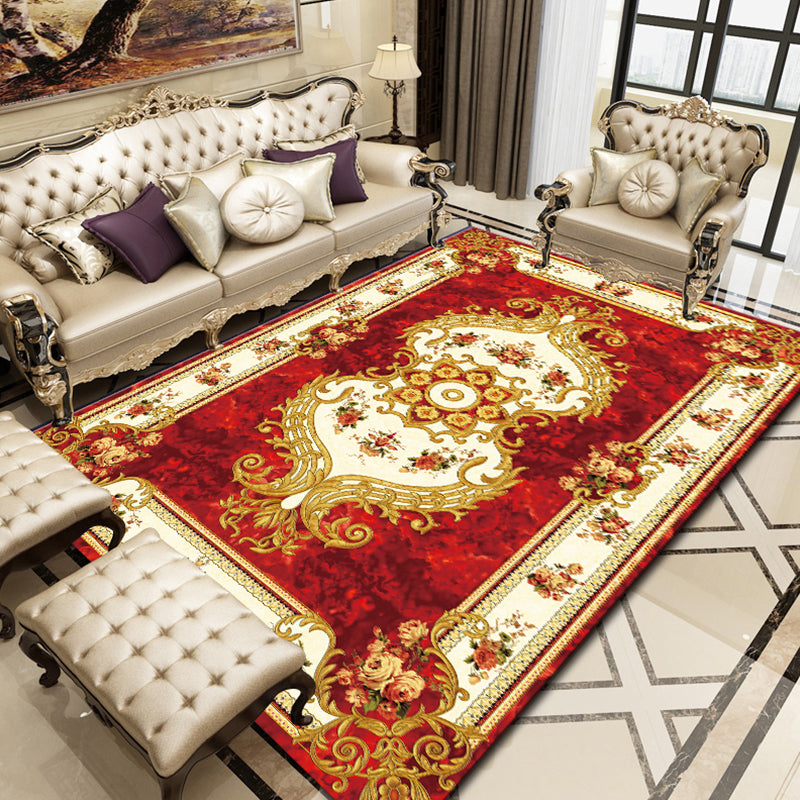 Vintage Multi Color Floral Rug Polyster Western Area Carpet Non-Slip Pet Friendly Easy Care Rug for Home Decoration Brick Red Clearhalo 'Area Rug' 'Rugs' 'Vintage' Rug' 2242549