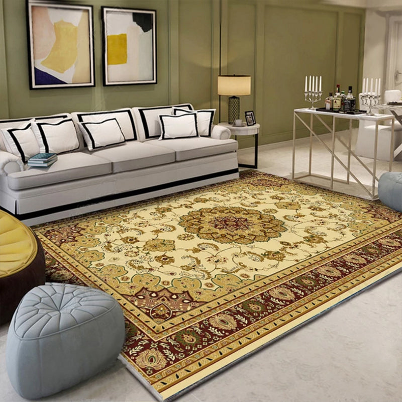 Western Floral Printed Rug Multi Colored Polyster Area Rug Pet Friendly Non-Slip Carpet for Living Room Yellow Clearhalo 'Area Rug' 'Rugs' 'Vintage' Rug' 2242629