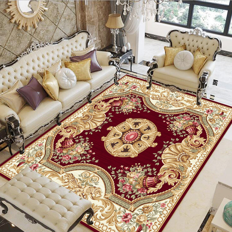 Olden Floral Patterned Rug Multi Color Synthetics Area Rug Non-Slip Backing Pet Friendly Carpet for Parlor Dark Red Clearhalo 'Area Rug' 'Rugs' 'Vintage' Rug' 2242668