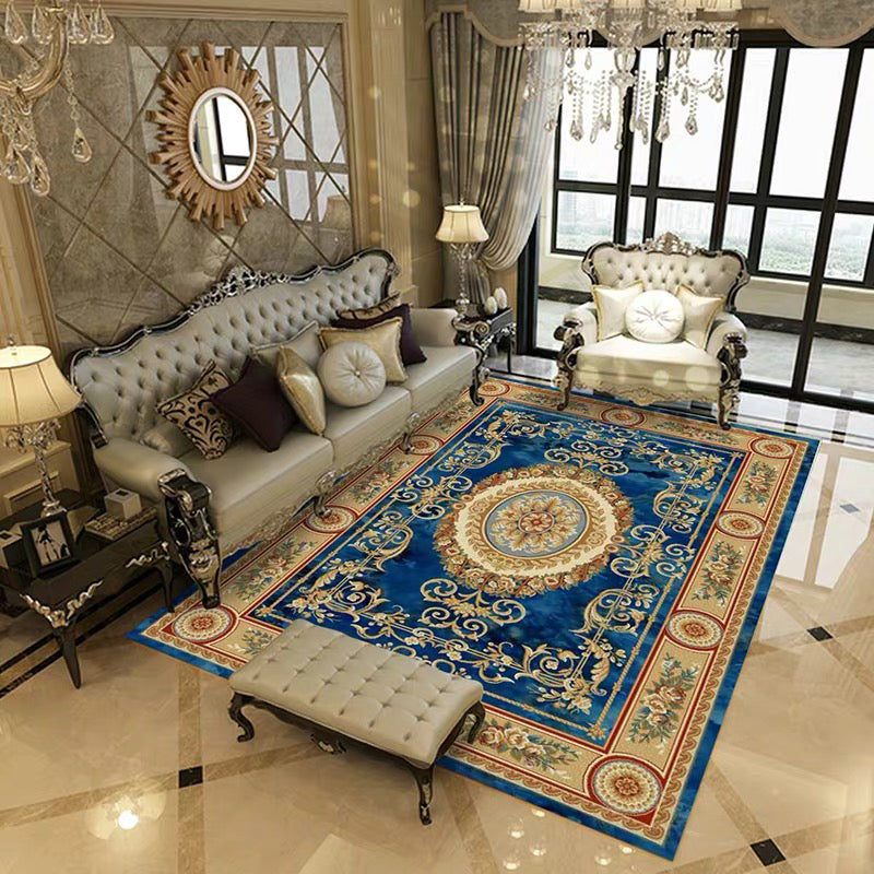 Multi Colored Retro Rug Polypropylene Floral Pattern Area Carpet Anti-Slip Backing Washable Easy Care Rug for Decor Royal Blue Clearhalo 'Area Rug' 'Rugs' 'Vintage' Rug' 2242695